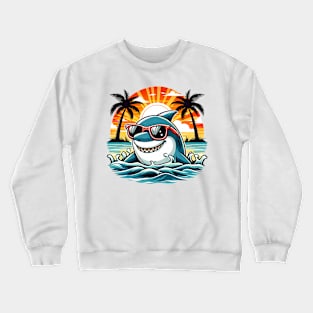 Funny Retro Shark In Sunglasses 70S 80S 90S Cool Ocean Shark Crewneck Sweatshirt